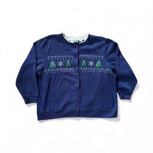 Vintage Extra Shenanigans Women’s 1X Christmas Tree Snowflake  Cardigan USA